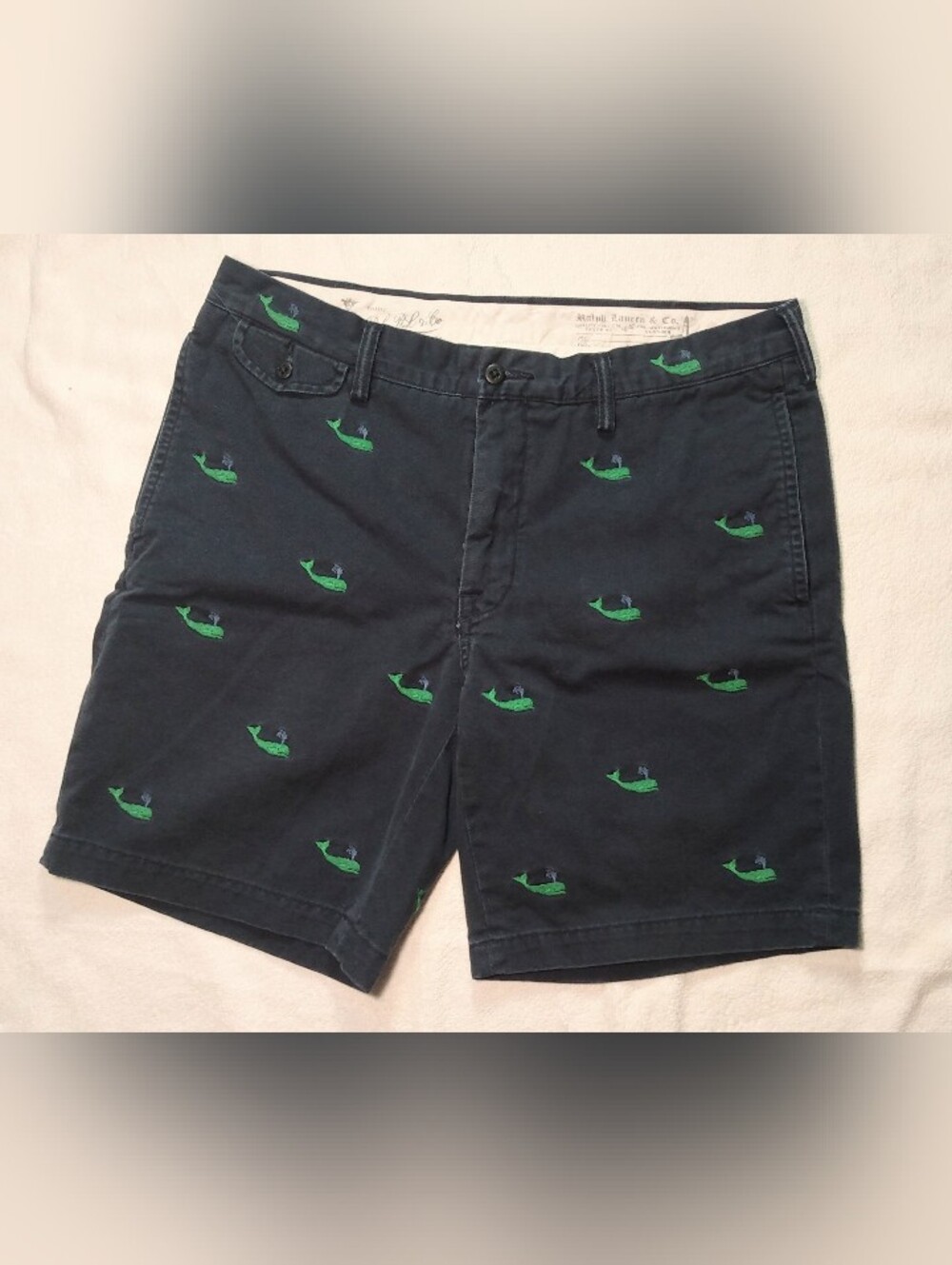 Vintage POLO RALPH LAUREN Preppy Whale Embroidery Slim Fit Summer Shorts - 34